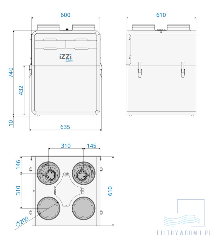 Rekuperator iZZi 402 ERV – wymiary